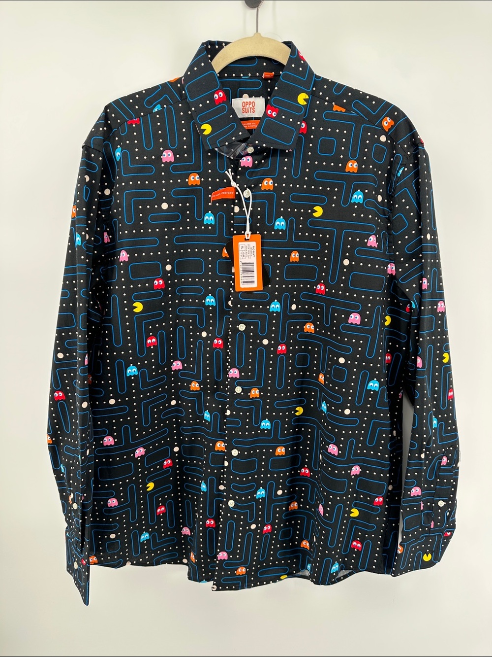 OppoSuits Arcadecore Retro Whimsical Black Pac-Man Maze Button-Down Shirt SzXL